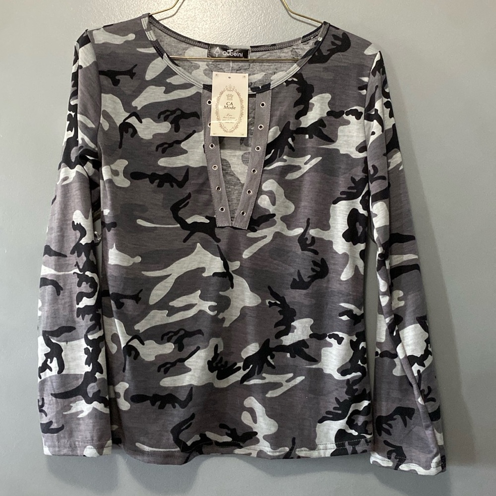 Camouflage Boutique Blouse Shirt NWT